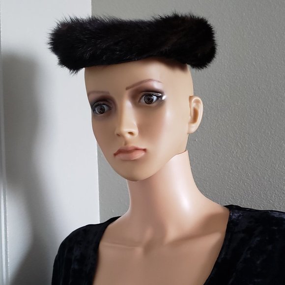 Vintage 50s Brown Mink Velvet Pillbox Hat Coralie - Picture 2 of 5
